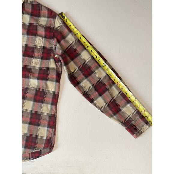 Weatherproof Vintage Men Shirt L Red Beige Brown Plaid Worn-In Grunge Workwear - Picture 7 of 12